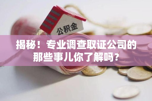 龙南揭秘！专业调查取证公司的那些事儿你了解吗？