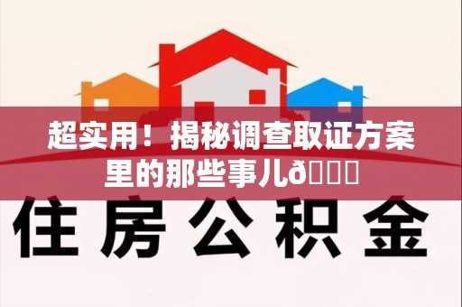 龙南超实用！揭秘调查取证方案里的那些事儿😎