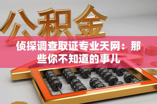 龙南侦探调查取证专业天网：那些你不知道的事儿